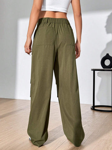 Women's Solid Color Flip Pocket Long Pants.