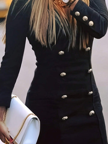 Women's Solid Color Front-Button Long Sleeve Casual Dress