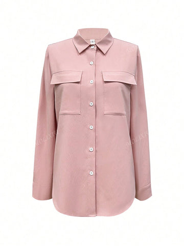 Women's Solid Color Front Button Casual Long Sleeve Shirt