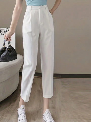 Women's Solid Color Front Button Casual & Minimalist Commuter Cropped Pants