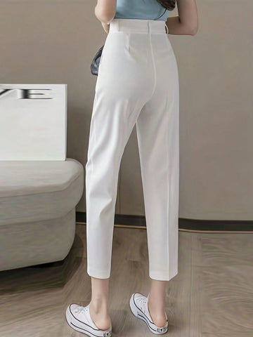 Women's Solid Color Front Button Casual & Minimalist Commuter Cropped Pants