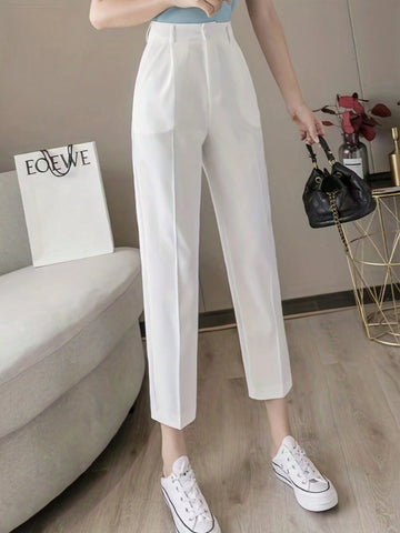 Women's Solid Color Front Button Casual & Minimalist Commuter Cropped Pants