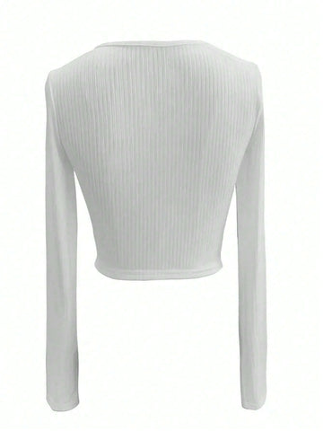 Women's Solid Color Front Button Crop Top