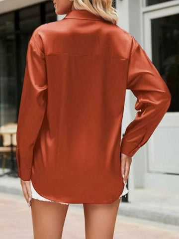 Women's Solid Color Front Button Elegant Office Wear Long Sleeve Blouse
