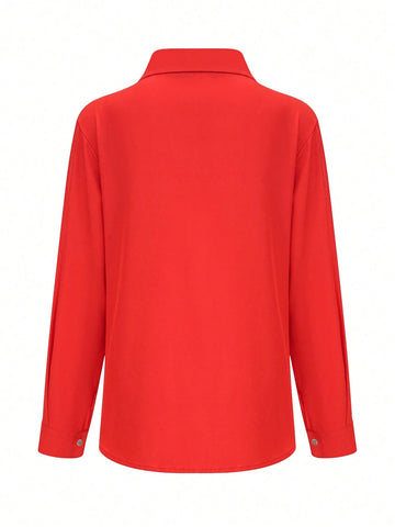 Women's Solid Color Front Button Long Sleeve Casual Blouse