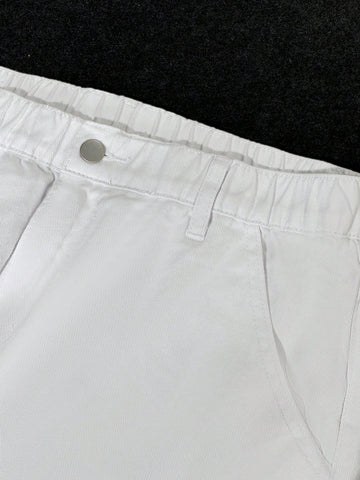 Women's Solid Color Front Button Pocket Elastic Waist Y2K Streetwear Casual Cargo Pants