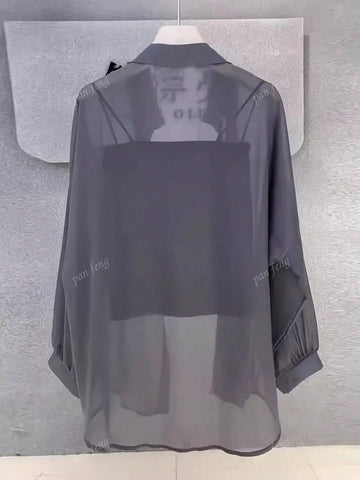 Women's Solid Color Front Button Roll-Up Sleeve Casual Shirt