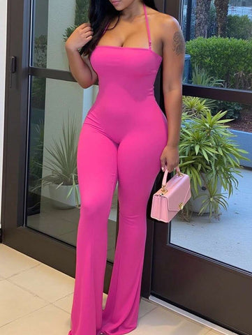 NewWomen's Solid Color Halter Neck Casual Fashion Jumpsuit