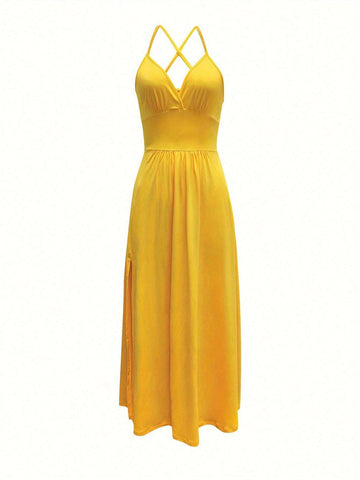 Women's Solid Color High Split Cami Dress For Summer
