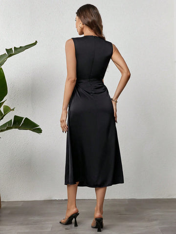 Women's Solid Color Hollow Out & High Slit Dress