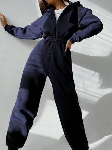 Women's Solid Color Hooded Long Sleeve Jumpsuit