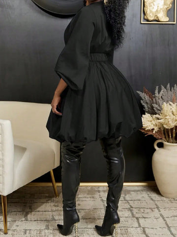 Women's Solid Color Lantern Sleeve Bubble Dress