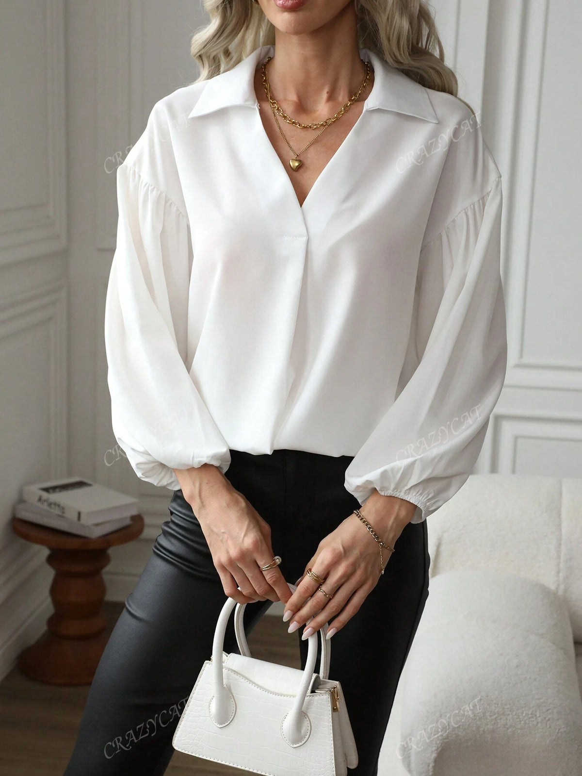 Women's Solid Color Lapel Casual Shirt