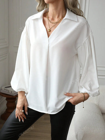 Women's Solid Color Lapel Casual Shirt