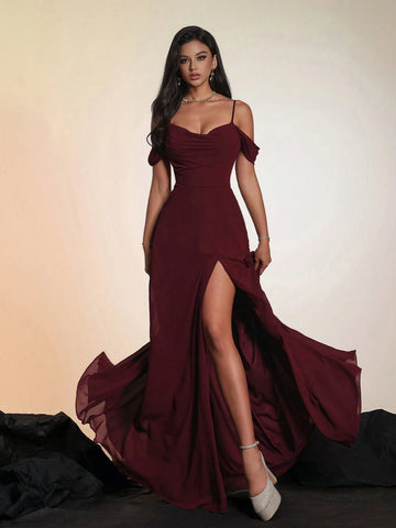 Women's Solid Color Long High-End Formal Evening Gown