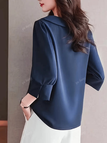Women's Solid Color Long Sleeve Casual Stand Collar Top