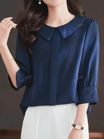 Women's Solid Color Long Sleeve Casual Stand Collar Top