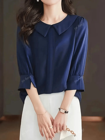 Women's Solid Color Long Sleeve Casual Stand Collar Top
