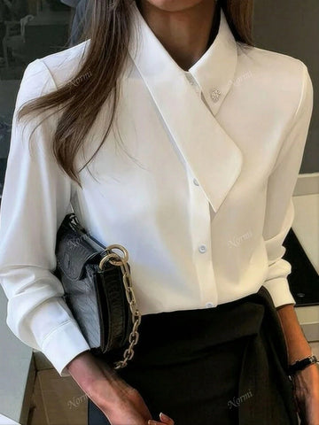 Women's Solid Color Long Sleeve Elegant Office Work Shirt, Autumn