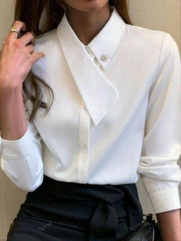 Women's Solid Color Long Sleeve Elegant Office Work Shirt, Autumn