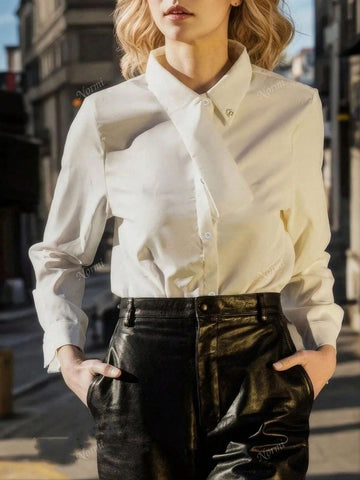 Women's Solid Color Long Sleeve Elegant Office Work Shirt, Autumn