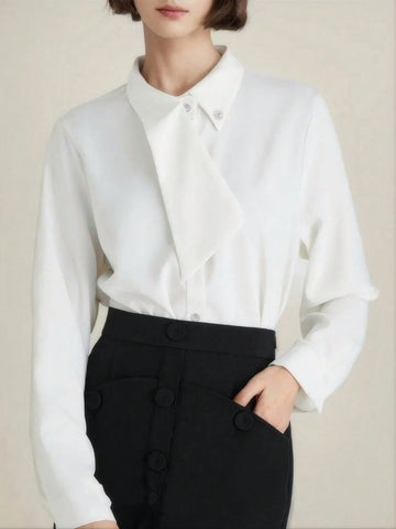 Women's Solid Color Long Sleeve Elegant Office Work Shirt, Autumn