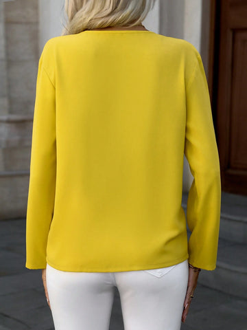 Women's Solid Color Long Sleeve Single-Breasted Casual Loose Blouse, Autumn