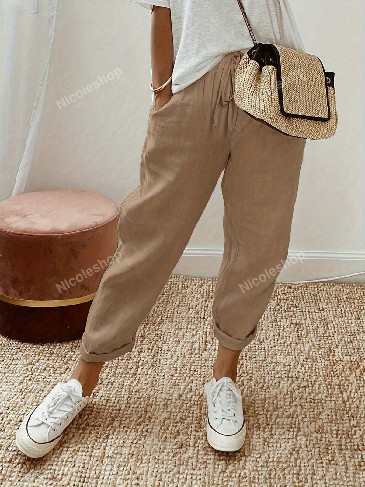 Women's Solid Color Minimalist Casual Pants