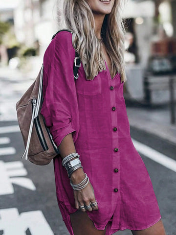 Women's Solid Color Minimalist Long Sleeve Button-Up Shirt, Casual Wear