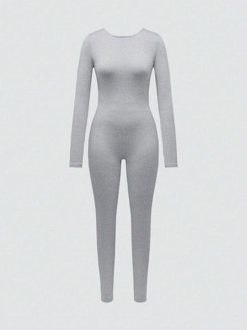 Women's Solid Color Minimalist Long Sleeve Jumpsuit