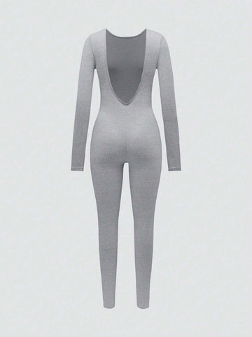 Women's Solid Color Minimalist Long Sleeve Jumpsuit