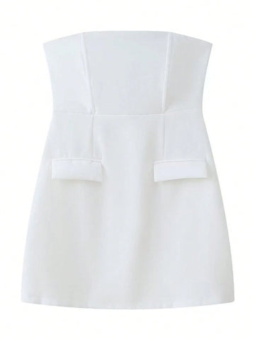 Women's Solid Color Pocket Simple Casual Zip Back Mini Dress