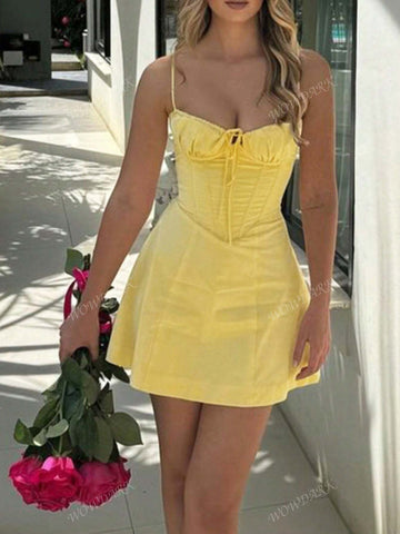 Women's Solid Color Ruched Front Tie A-Line Cami Dress, Autumn