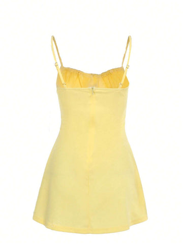 Women's Solid Color Ruched Front Tie A-Line Cami Dress, Autumn