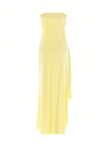 Women's Solid Color Simple Daily Strapless Slit Cocktail Dress