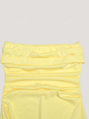 Women's Solid Color Simple Daily Strapless Slit Cocktail Dress