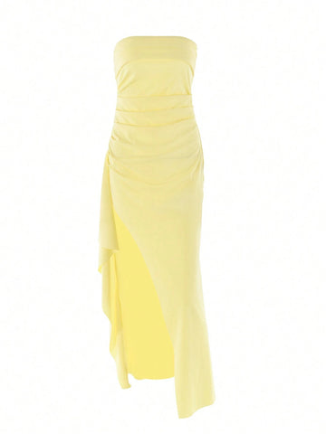 Women's Solid Color Simple Daily Strapless Slit Cocktail Dress