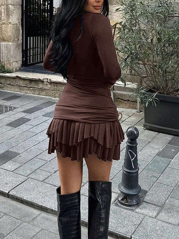 Women's Solid Color Ruffle Hem Fitted Knit Dress