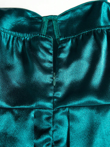 Women's Solid Color Satin Dress With Waistline And Pleats