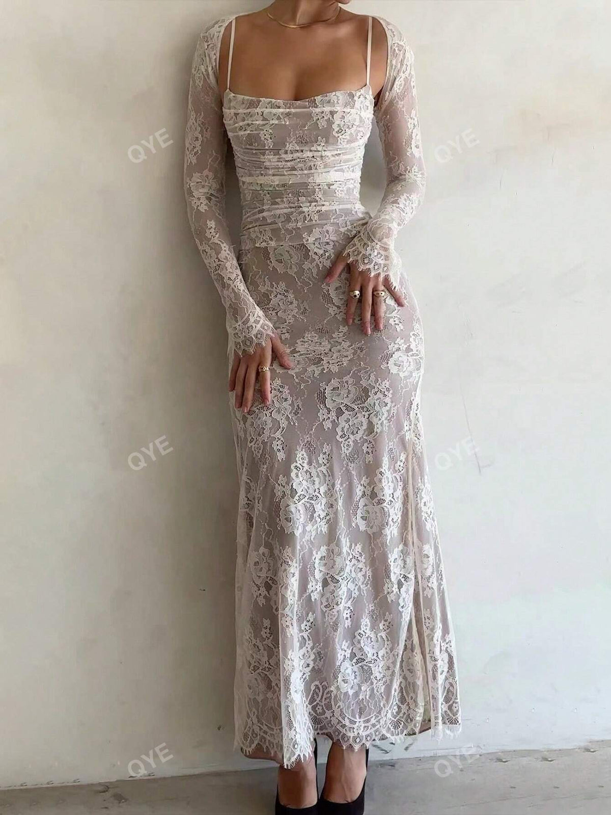 Women's Solid Color Simple Daily Lace Dress Two-Piece Set
