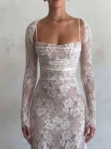 Women's Solid Color Simple Daily Lace Dress Two-Piece Set