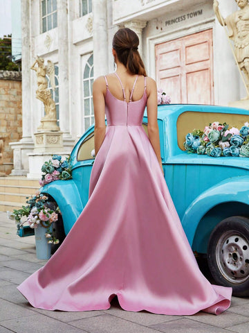 Women's Solid Color Simple Daily Spaghetti Strap Slit Long Dress