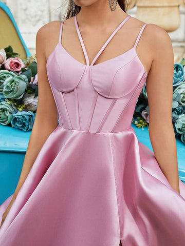 Women's Solid Color Simple Daily Spaghetti Strap Slit Long Dress