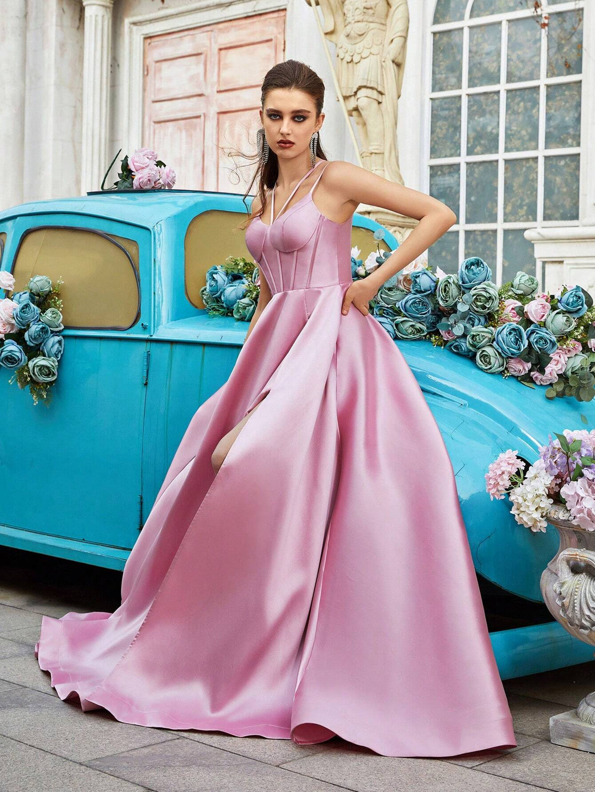 Women's Solid Color Simple Daily Spaghetti Strap Slit Long Dress