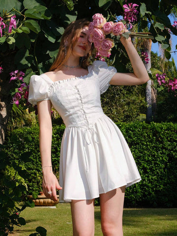Women's Solid Color Simple Daily Square Neck Puff Sleeve Dress