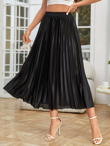 Women's Solid Color Simple & Versatile Pleated Skirt