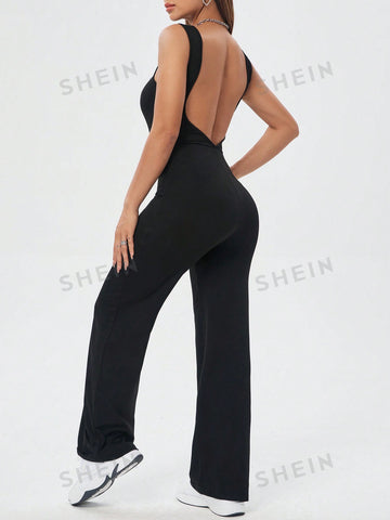 Women's Solid Color Sleeveless Backless Jumpsuit