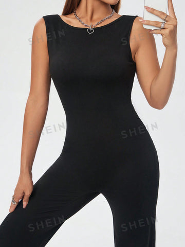 Women's Solid Color Sleeveless Backless Jumpsuit