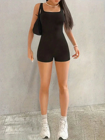 Women's Solid Color Sleeveless Bodysuit Jumpsuit