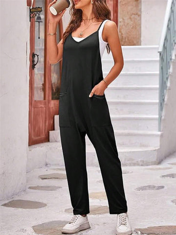 Women's Solid Color Sleeveless Jumpsuit With Straps, Summer